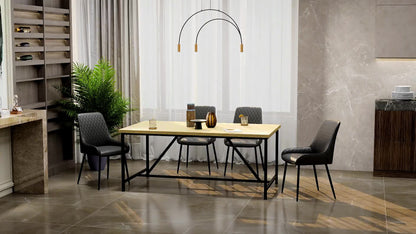 Eettafel – Eetkamertafel – Keukentafel – Tafel – Tafeltje – Modern Design – Houten Look Blad – Zwarte Stalen Poten – 150x80 cm – Verstelbare Pootjes