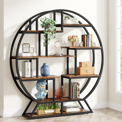Boekenplank – Boekenkast – Wandrek – Opbergplank – Displayplank – Industrieel Design – 160 cm Hoog – Mat Zwart Metaal Met Bruine Spaanplaat