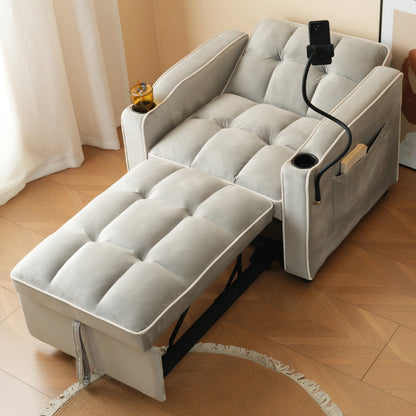 3-in-1 Uitschuifbare Sofa Bed – Slaapstoel – Fauteuil – Uitklapbed – 1-Persoonsbed – Ingebouwde Bekerhouders – Telefoonhouder – Compact 83x167x76 cm