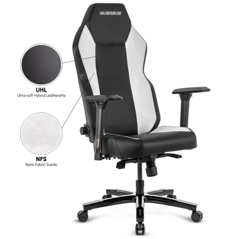 Ergonomische Bureaustoel 360° Draaibaar Zwart/Wit – Hoogteverstelbaar Gaming/Office Swivel Chair met Kantelfunctie, Verstelbare Armleuningen, Luxe Alcantara-achtige Bekleding en Robuust Metalen Onderstel