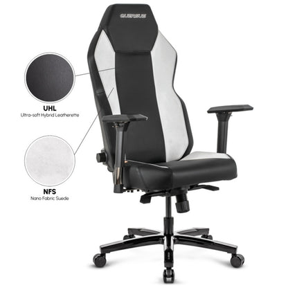 Ergonomische Bureaustoel 360° Draaibaar Zwart/Wit – Hoogteverstelbaar Gaming/Office Swivel Chair met Kantelfunctie, Verstelbare Armleuningen, Luxe Alcantara-achtige Bekleding en Robuust Metalen Onderstel