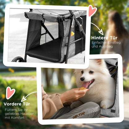Hondenwagen – Hondenbuggy – Hondenwagen Opvouwbaar – Huisdierenwagen – Dierenwagen – Stevig Stalen Frame – Afneembaar Wasbaar Kussen – Grijs