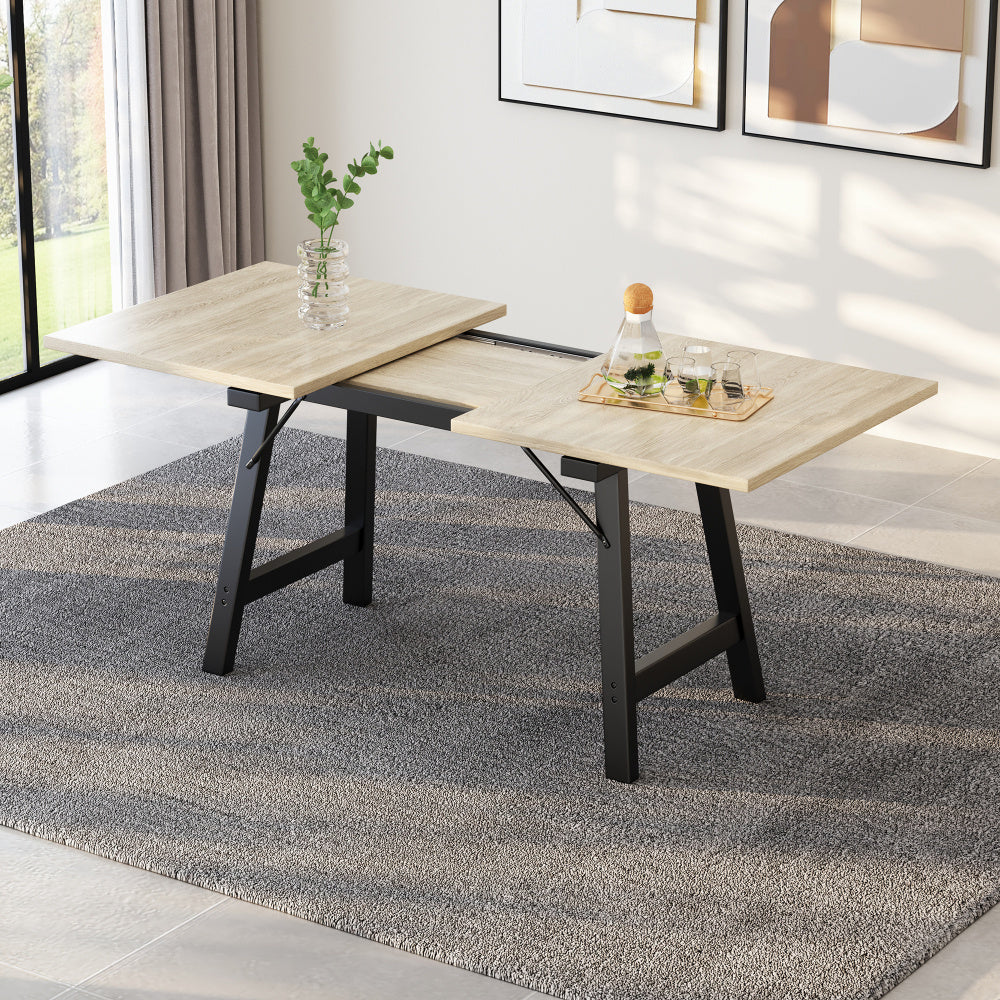 Wooden Telescopic Dining Table 140*180*80Cm, Telescopic Length Up to 180 Cm, Dining Table in Natural Color, Modern, Simple Style, High Strength Alloy Support, Suitable for 4-6 People