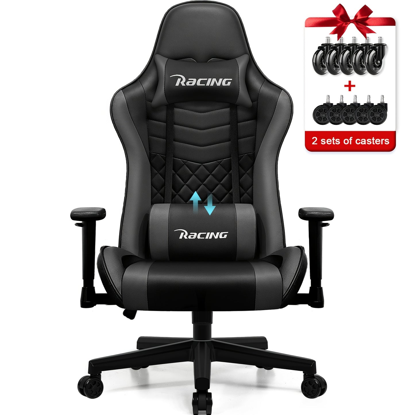Ergonomische Gamingstoel – Gamestoel – Bureaustoel – Draaistoel – Kantelstoel – Variant 2 – Kantelfunctie tot 170° – Verstelbaar Lendenkussen en Hoofdsteun