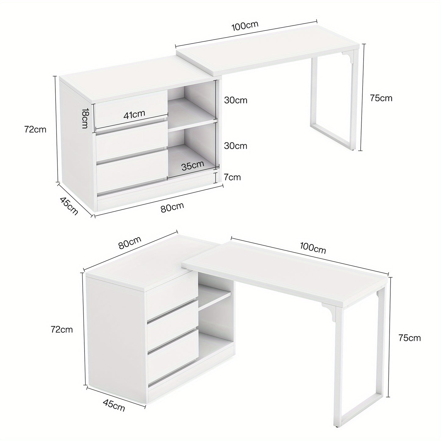 Make-up Tafel – Kaptafel – Visagie Tafel – Dressing Table – Vanity Desk – Wit – 3 Lades & 2 Planken – Ruimtebesparend Hoekontwerp