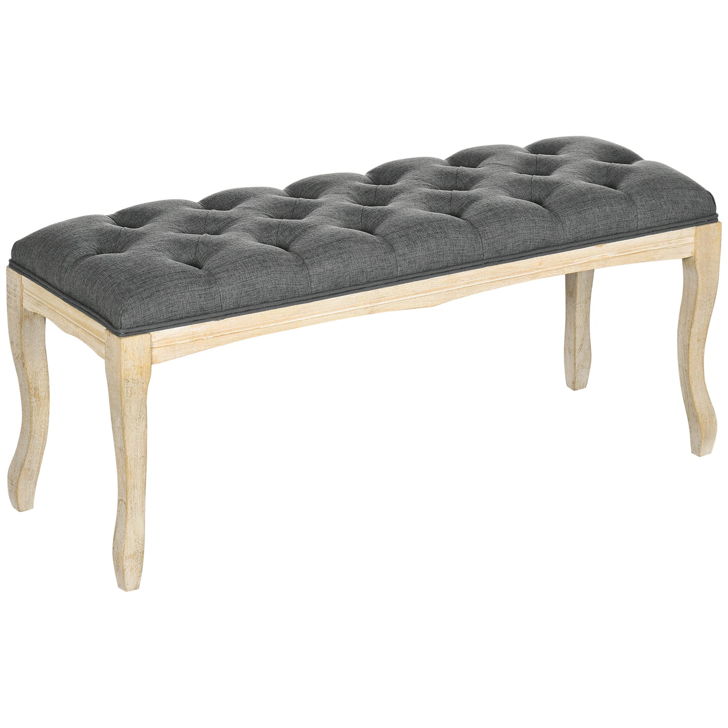 Upholstered Banquette – Zitbank – Poef – Bedbank – Bankje – Linnen Bekleding – Gegraveerde Hevea Houten Basis – 110 Cm – Comfortabel