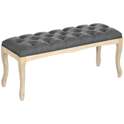 Upholstered Banquette – Zitbank – Poef – Bedbank – Bankje – Linnen Bekleding – Gegraveerde Hevea Houten Basis – 110 Cm – Comfortabel