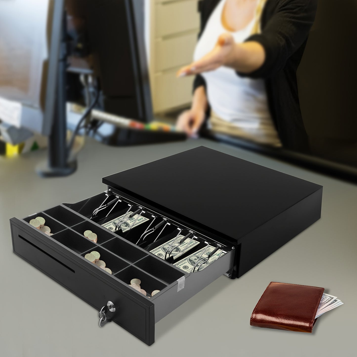 Kassalade – Geldlade – Contant Geldlade – Geldbox – Kassasysteem Lade – Zwart – 3-standen Slot – Uitneembare Muntlade