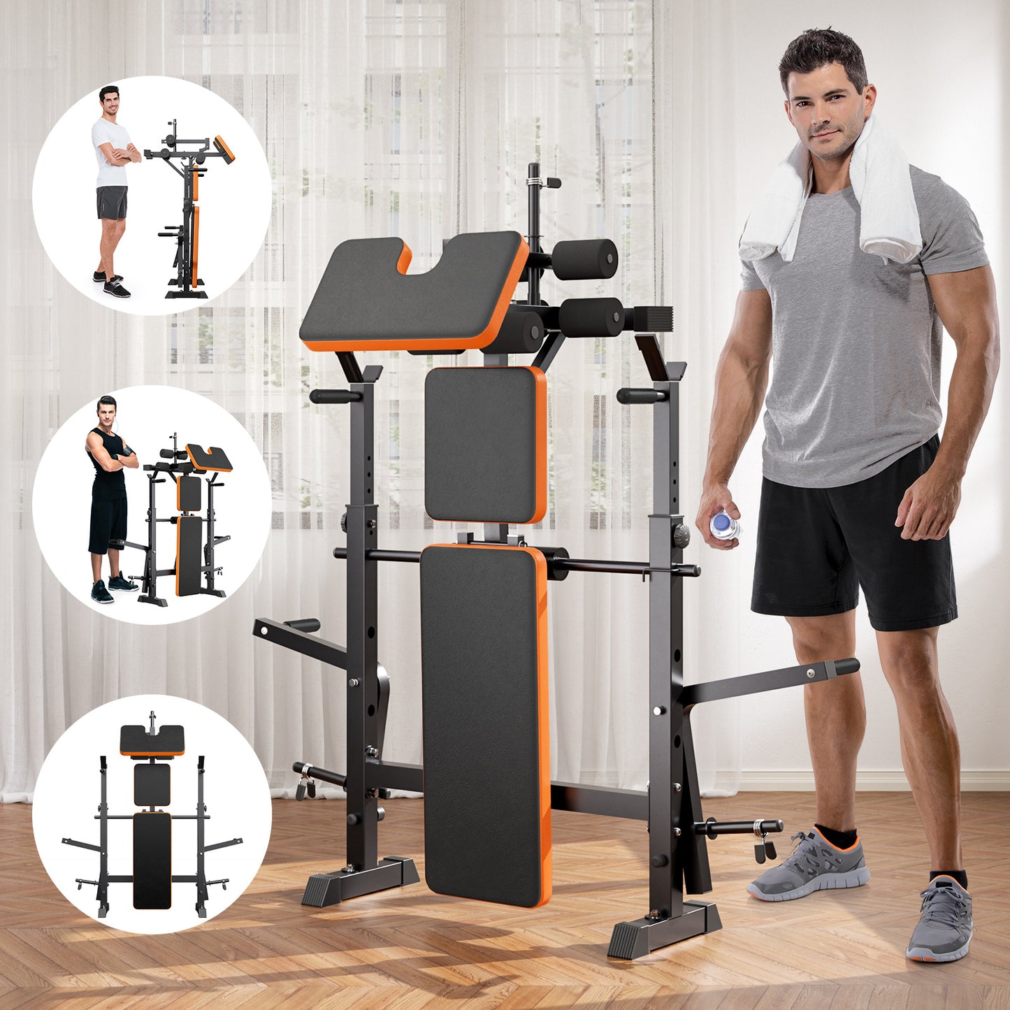 Bankdrukbank – Halterbank – Fitnessbank – Trainingsbank – Bench Press – Verstelbaar – Multifunctioneel Met Squat Rack & Leg Extension – Max. Belastbaar 150 kg