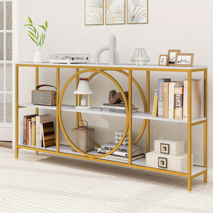 Sidetable – Consoletafel – Wandtafel – Haltafel – Bijzettafel – Extra Lang – Marmerlook Tafelblad Met Goud Metalen Frame