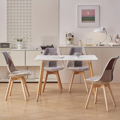 Scandinavische Stoelen – Eetkamer Stoelen – Bureaustoelen – Patchwork Stoelen – Set Van 4 – Ergonomisch Zitcomfort – Beukenhouten Frame Bruin