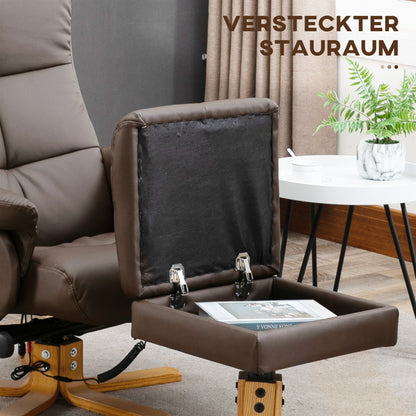 Relaxfauteuil – Relaxstoel – Ligstoel – Massagestoel – Tv-Fauteuil – Verstelbare Rugleuning 145° – 10 Vibratiepunten Zonder Elektriciteit – Bruin Kunstleer 80x86x99 cm