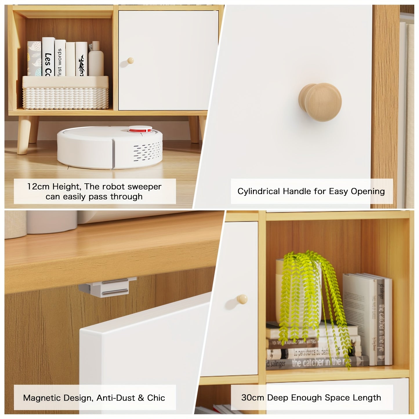 Boekenkast – Boekenrek – Opbergkast – Vakkenkast – Kast – Hout – 4 Deuren – 8 Vakjes – 64,5x30x140,5 cm – Vrijstaand Met Houten Poten