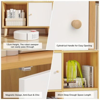 Boekenkast – Boekenrek – Opbergkast – Vakkenkast – Kast – Hout – 4 Deuren – 8 Vakjes – 64,5x30x140,5 cm – Vrijstaand Met Houten Poten
