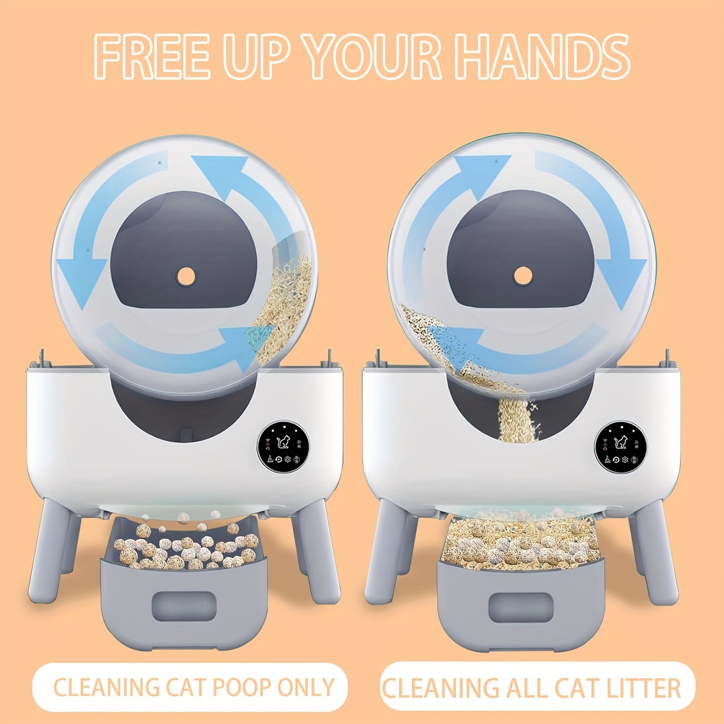 Zelfreinigende Kattenbak – Automatische Kattenbak – Slimme Kattenbak – Geurvrije Kattenbak – Meerdere Kattenbak – Stil En Efficiënt – Compact Rond Design