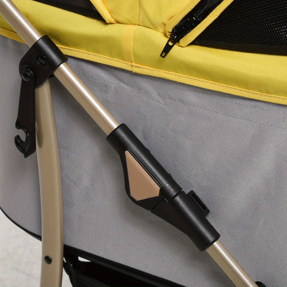 Honden Trolley – Hondenwagen – Huisdier Buggy – Draagtas – Hondenwagen Opvouwbaar – Oxford Stof – Ventilerend Gaasvenster – Geel
