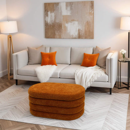 Rebecca Mobile Pouf, Long Oval Pouf, White Orange Green Grey, Polyester Fabric MDF, with Storage Compartment, for Living Room Bedroom - Measurements Hxlxp: 38 X 76 X 38 Cm