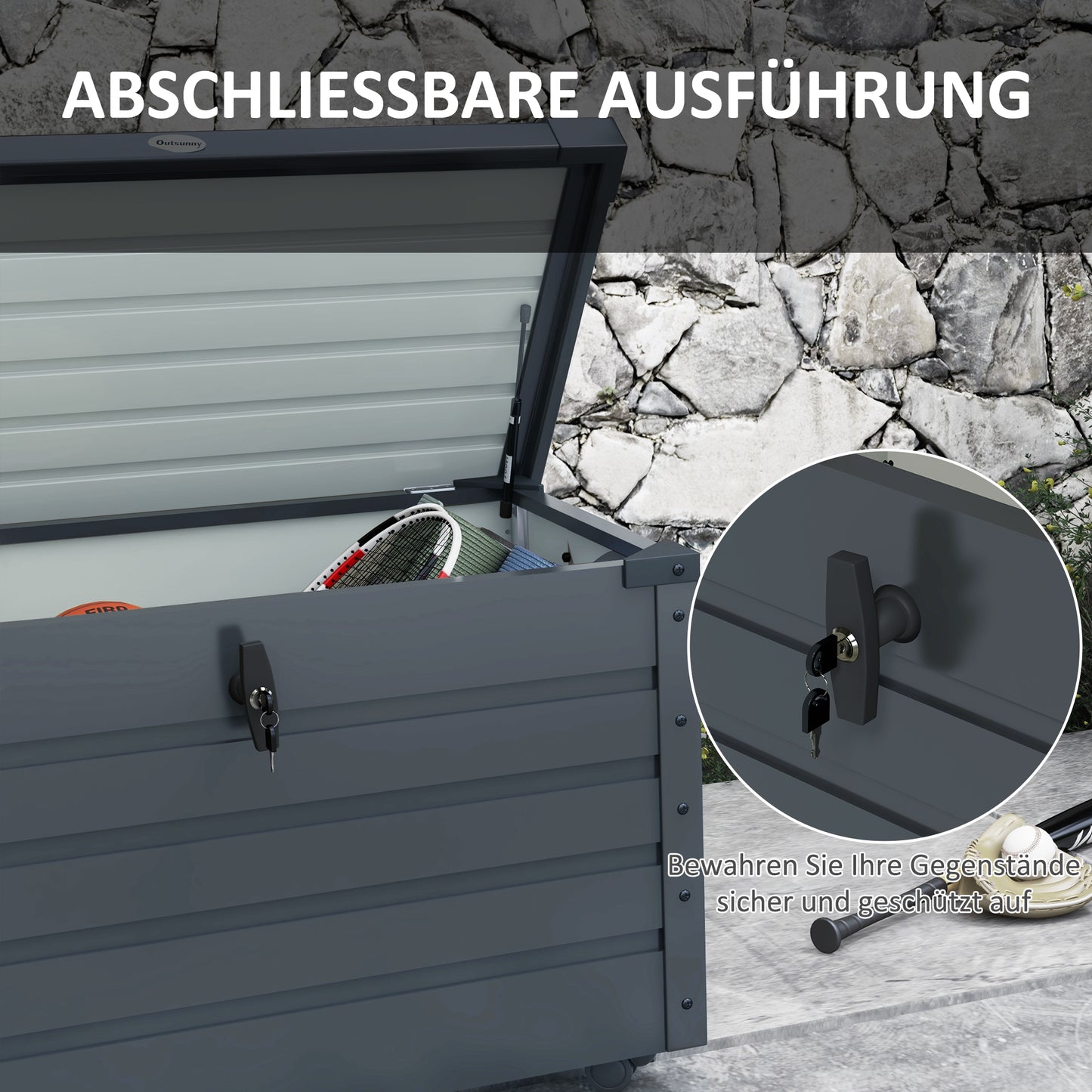 Opbergbox Buiten – Tuinkussenbox – Tuinkist – Tuinopberger – Tuinkistje – Met Handvatten en Wielen – 295 Liter Capaciteit – Gegalvaniseerd Metaal