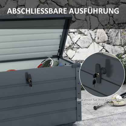 Opbergbox Buiten – Tuinkussenbox – Tuinkist – Tuinopberger – Tuinkistje – Met Handvatten en Wielen – 295 Liter Capaciteit – Gegalvaniseerd Metaal