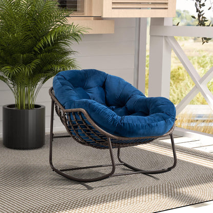 Rattan Lounge Schommelstoel – Loungestoel – Schommelstoel – Tuinstoel – Veranda Stoel – Marineblauw – Handgeweven Synthetisch Rattan – Stevig Gepoedercoat Stalen Frame