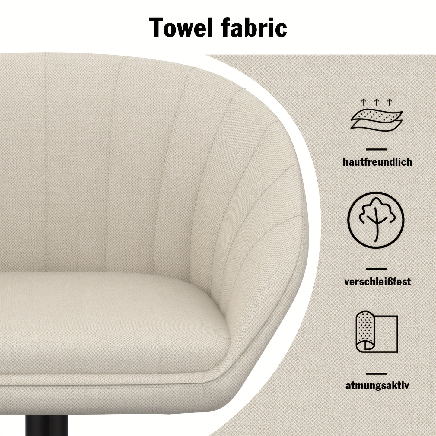 Barstoel – Barkruk – Barstoel Kruk – Barstoelen – Keukenstoel – Set Van 2 – Linnen Stof – Draaibaar Met Voetsteun – Verstelbare Hoogte – Beige