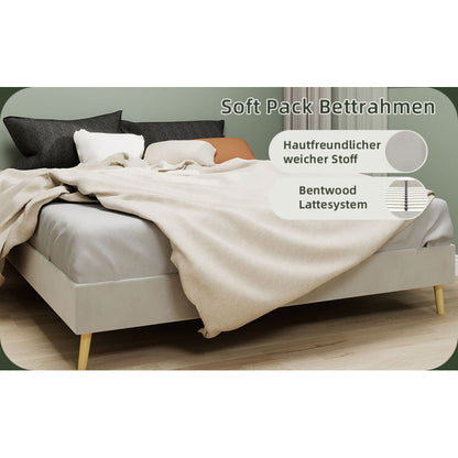 Bedframe – Bed – Tweepersoonsbed – Platformbed – Slaapbank – Gestoffeerd – 160x200 cm – Beige Velvet – Stabiel Metalen Frame – Eenvoudige Montage