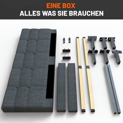 Bedframe – Tweepersoonsbed – Platformbed – Boxspringloos Bed – Gestoffeerd Bed – 140x200 cm – Stevige Houten Lattenbodem – Eenvoudige Montage