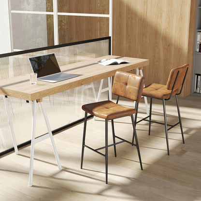 Barkruk – Barstoel – Kruk – Hoog zitmeubel – Bistrostoel – Industrieel design – Suède bekleding – Met rugleuning en voetensteun – Hoogte 75 cm – Metaal frame – Bruin