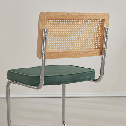 Eetkamerstoelen – Dining Stoelen – Keukenstoelen – Stoelenset – Fluwelen Stoelen – Groen – Rattan Rugleuning – Ergonomisch Design