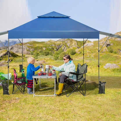 Instant Pop-Up Canopy Tent – Vouwtent – Partytent – Zonnescherm – Gazebo – Met Dubbele Zijluifels – Verstelbare Hoogte – Inclusief Roller Bag – Blauw
