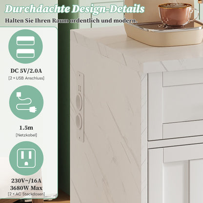 Keukenunit – Keukeneiland – Keukenkast – Werkbank – Ontbijtbar – Compact Model Wit – Marmerlook Werkblad – Veel Opbergruimte