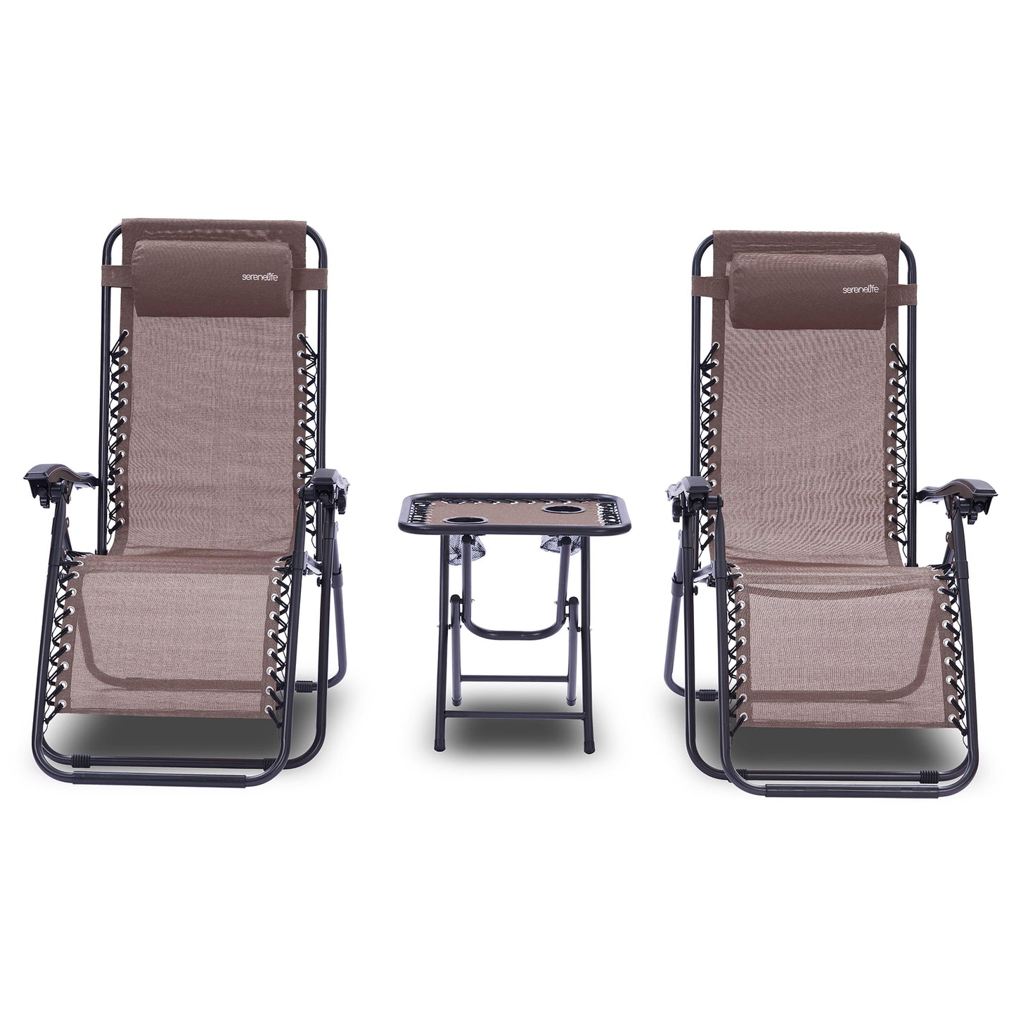 Loungebank – Loungestoelen – Tuinstoelen – Balkonstoelen – Ligstoelen – Verstelbaar – Inclusief Zijtafel Met 2 Bekerhouders