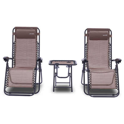 Loungebank – Loungestoelen – Tuinstoelen – Balkonstoelen – Ligstoelen – Verstelbaar – Inclusief Zijtafel Met 2 Bekerhouders