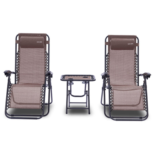 Loungebank – Loungestoelen – Tuinstoelen – Balkonstoelen – Ligstoelen – Verstelbaar – Inclusief Zijtafel Met 2 Bekerhouders