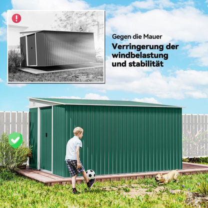 Metalen Tuinkast – Tuinschuur – Gereedschapskast – Opbergkast – Fietsenstalling – Dubbele Deuren – Stevig Verzinkt Staal – Grote Afmetingen 2,8x3,45x2,01 m