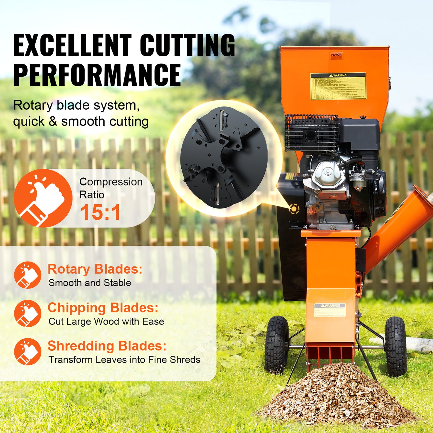 Houtversnipperaar – Tuinafvalversnipperaar – Takkenversnipperaar – Houtsnipperaar – Mulchversnipperaar – Benzine 420cc Motor – Groot Invoerkanaal 17 cm