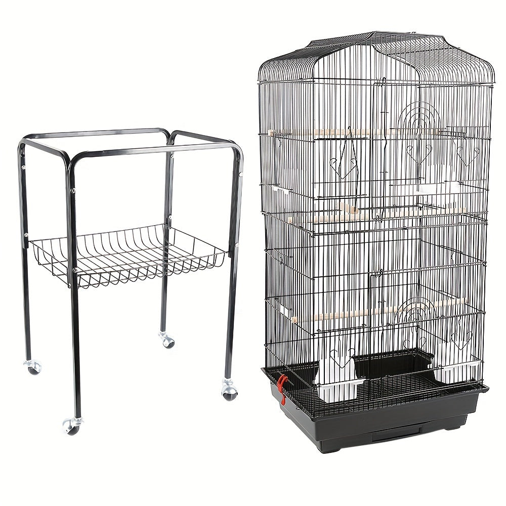 Vogelkooi – Vogelkooi Met Stand – Vogelkooi Met Wieltjes – Vogelkooi Open Bovenkant – Dierenkooi – Groot 46x35,3x150,6 cm – Metalen Kooi – Afneembare Rollende Standaard – Eenvoudig Schoon Te Maken – Ruim En Duurzaam