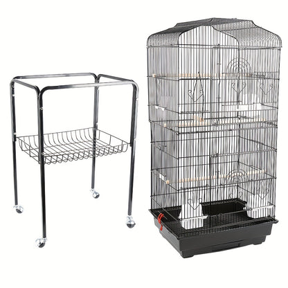 Vogelkooi – Vogelkooi Met Stand – Vogelkooi Met Wieltjes – Vogelkooi Open Bovenkant – Dierenkooi – Groot 46x35,3x150,6 cm – Metalen Kooi – Afneembare Rollende Standaard – Eenvoudig Schoon Te Maken – Ruim En Duurzaam
