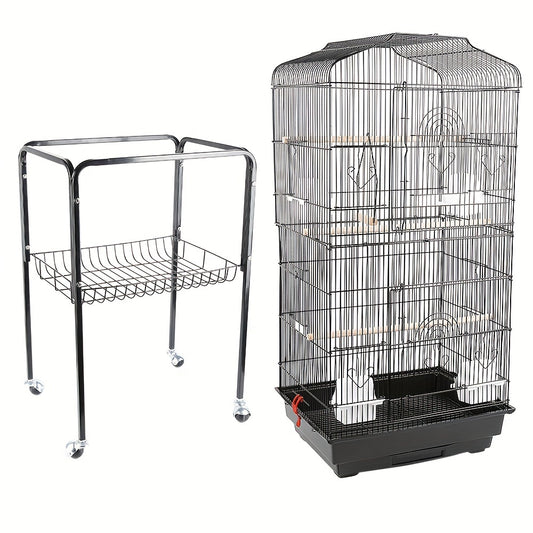 Vogelkooi – Vogelkooi Met Stand – Vogelkooi Met Wieltjes – Vogelkooi Open Bovenkant – Dierenkooi – Groot 46x35,3x150,6 cm – Metalen Kooi – Afneembare Rollende Standaard – Eenvoudig Schoon Te Maken – Ruim En Duurzaam