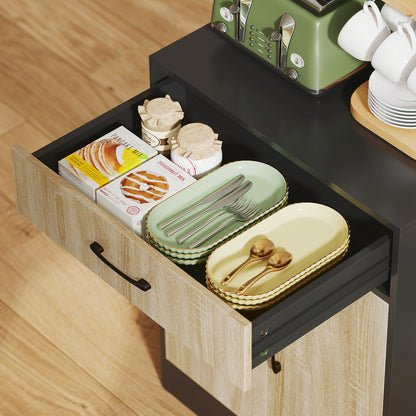 Keukenopbergkast – Keukenkast – Keukenmeubel – Keukenbuffet – Opbergkast – Natuurlijk Hout en Zwart – Kabeldoorvoer en Ruime Lade