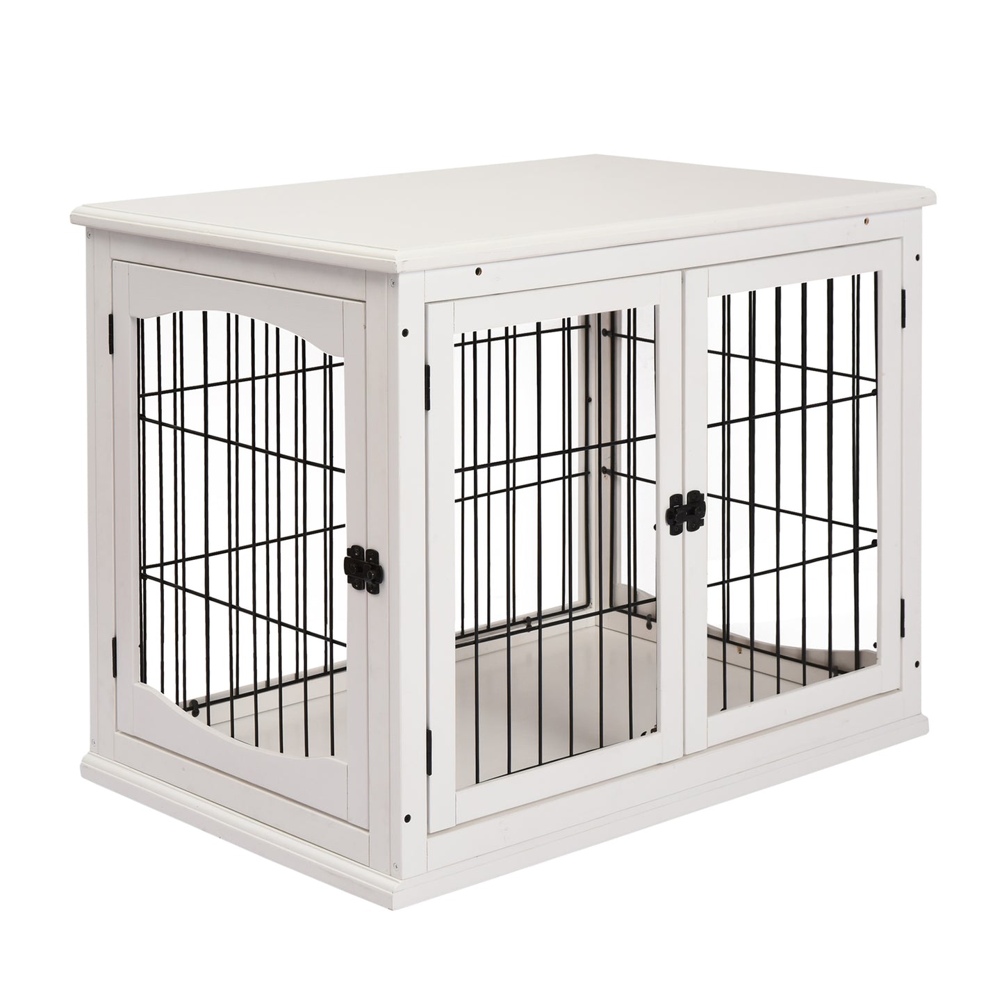 Hondenkennel – Hondenkooi – Hondenhok – Hondenbench – Huisdierkooi – Wit Zwart MDF – 3 Slotbare Deuren – Ruim 81x58x66 cm – Max 30 kg