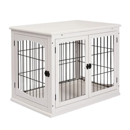 Hondenkennel – Hondenkooi – Hondenhok – Hondenbench – Huisdierkooi – Wit Zwart MDF – 3 Slotbare Deuren – Ruim 81x58x66 cm – Max 30 kg