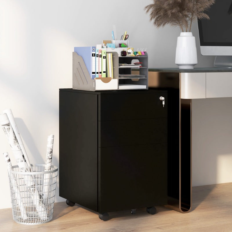 Vinsetto Lockable Filing Cabinet with Drawers 37L x 43 5B x 60H cm Mobile with Wheels Brakes Adjustable Steel Bar Black Office Storage Organizer File Cabinet for Home Office