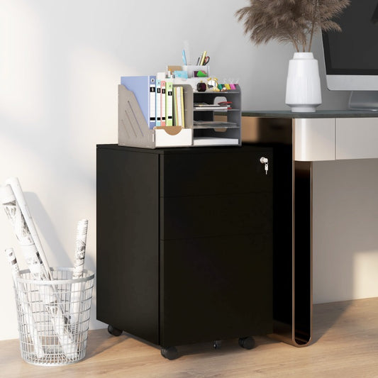 Vinsetto Lockable Filing Cabinet with Drawers 37L x 43 5B x 60H cm Mobile with Wheels Brakes Adjustable Steel Bar Black Office Storage Organizer File Cabinet for Home Office