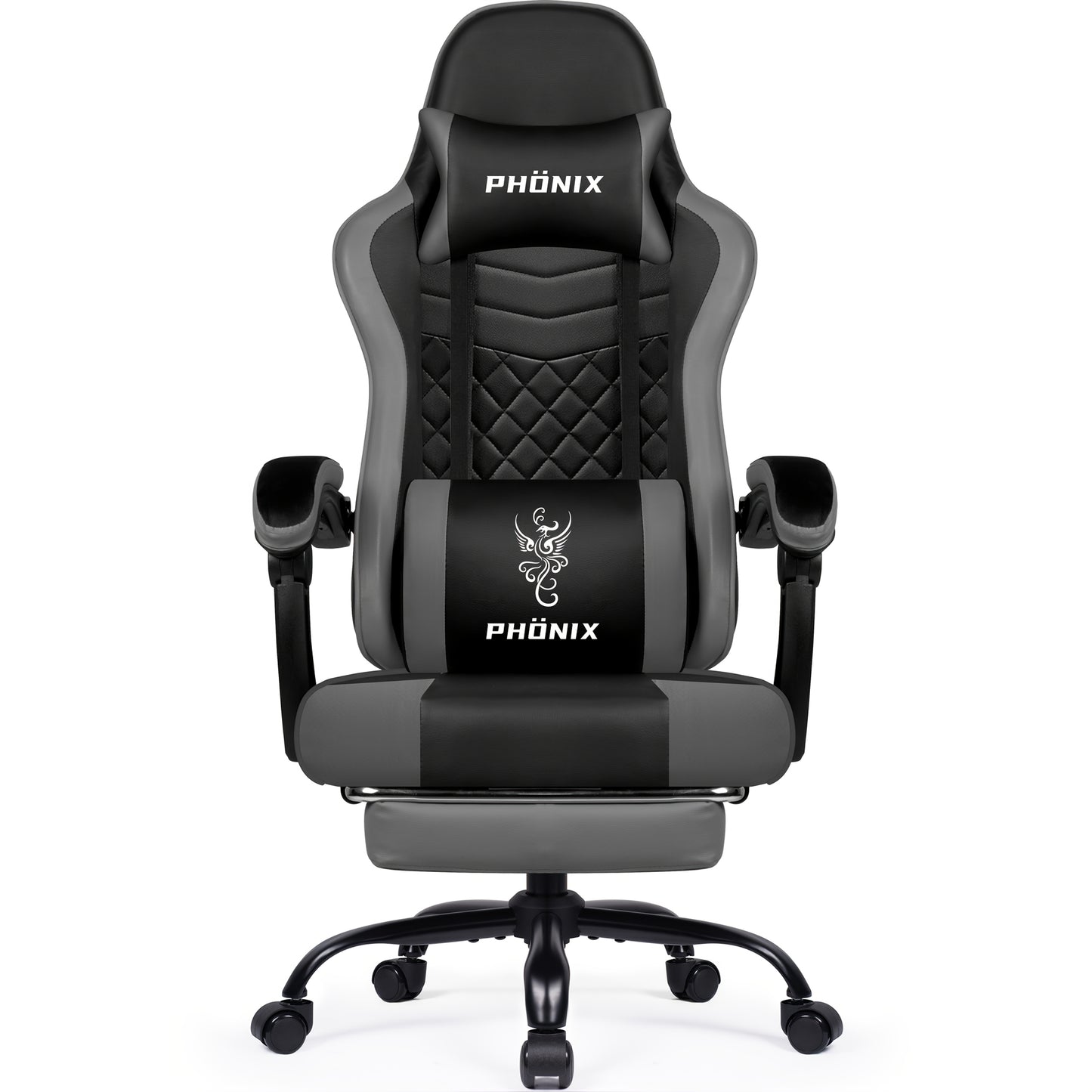 Gamingstoel – Gamestoel – Gaming Chair – Bureaustoel – Game Stoel – Ergonomisch Design – Verstelbare Voetensteun – Memory Foam Zitting – Roestvrij Stalen Frame – Grijs