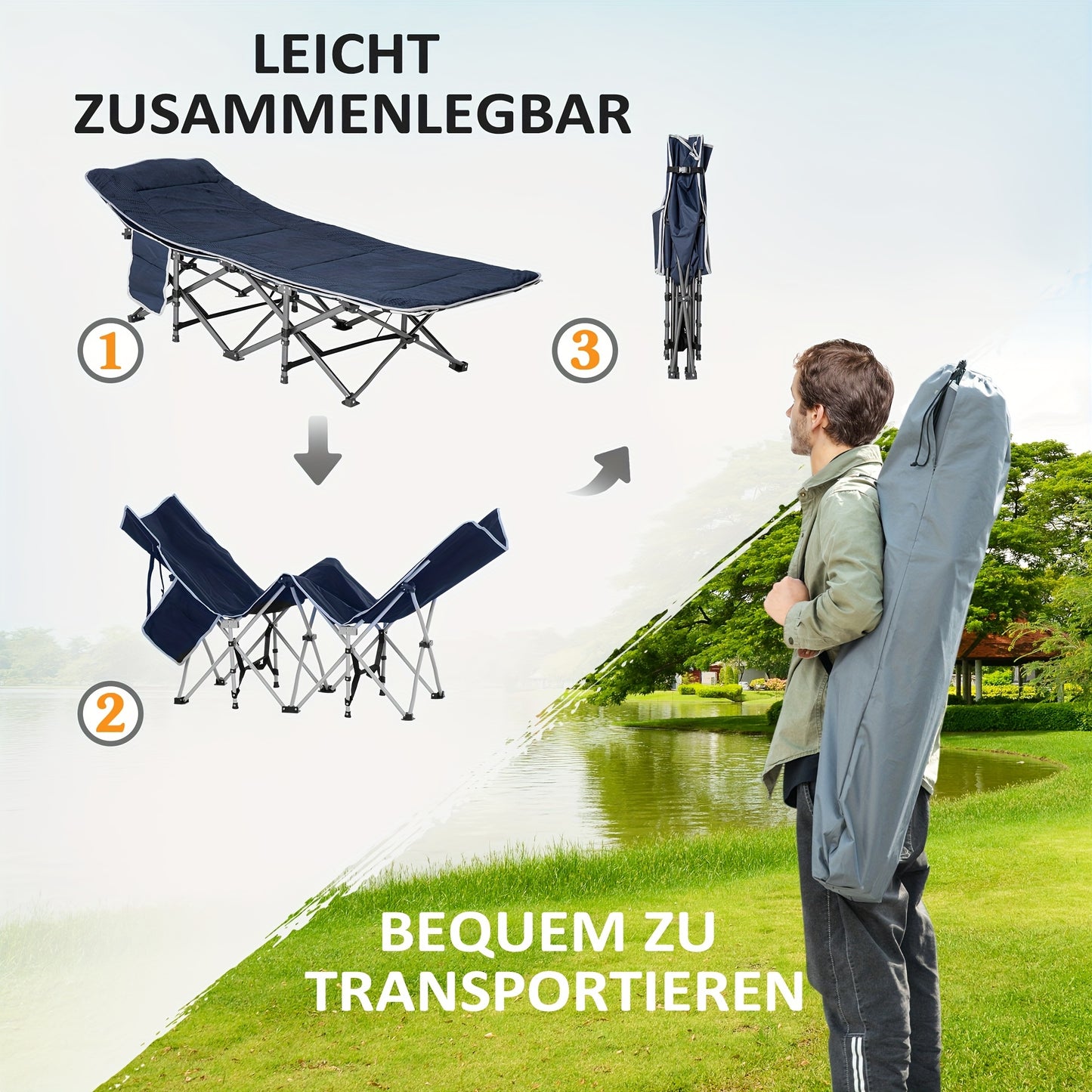 Campingbed – Reisbed – Opvouwbaar Bedje – Campingbedje Baby – Tentbed – Stevig Metalen Frame – Draagkracht 150 kg – Inclusief Matras En Kussen – Donkerblauw 188x64,5x53 cm