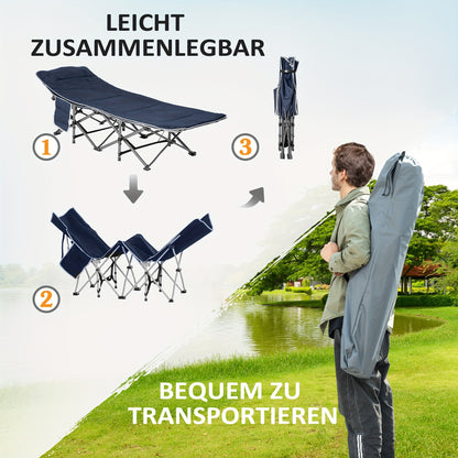 Campingbed – Reisbed – Opvouwbaar Bedje – Campingbedje Baby – Tentbed – Stevig Metalen Frame – Draagkracht 150 kg – Inclusief Matras En Kussen – Donkerblauw 188x64,5x53 cm