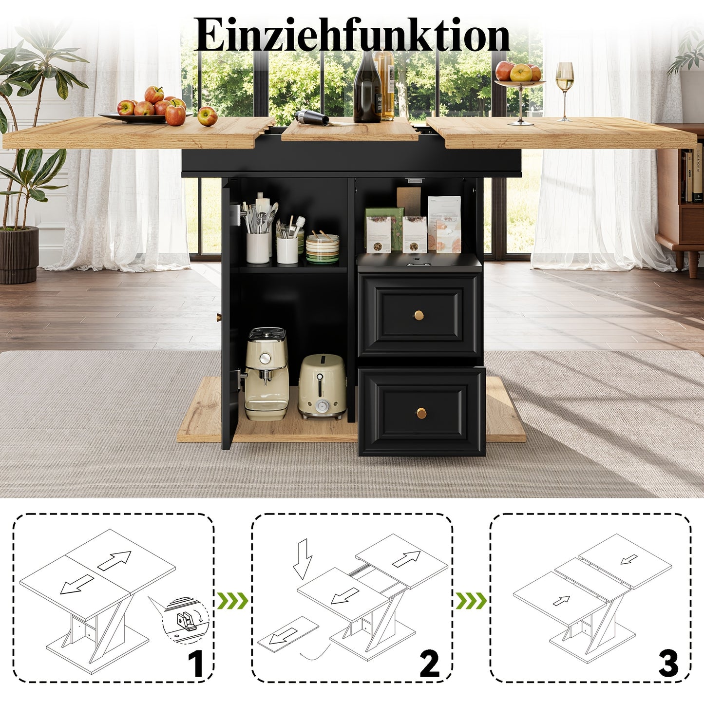 Uitschuifbare Eettafel – Uitklapbare Tafel – Verstelbare Eettafel – Moderne Eettafel – Eettafel Voor 6 Personen – Verstelbare Hoogte – Bamboe Materiaal