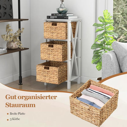 Bijzettafels – Nachtkastje – Telefontafel – Sidetable – Salontafel – Set van 2 met 3 zeegrasmanden – Stevig X-vormig metalen frame – Natuurlijke en functionele opbergruimte