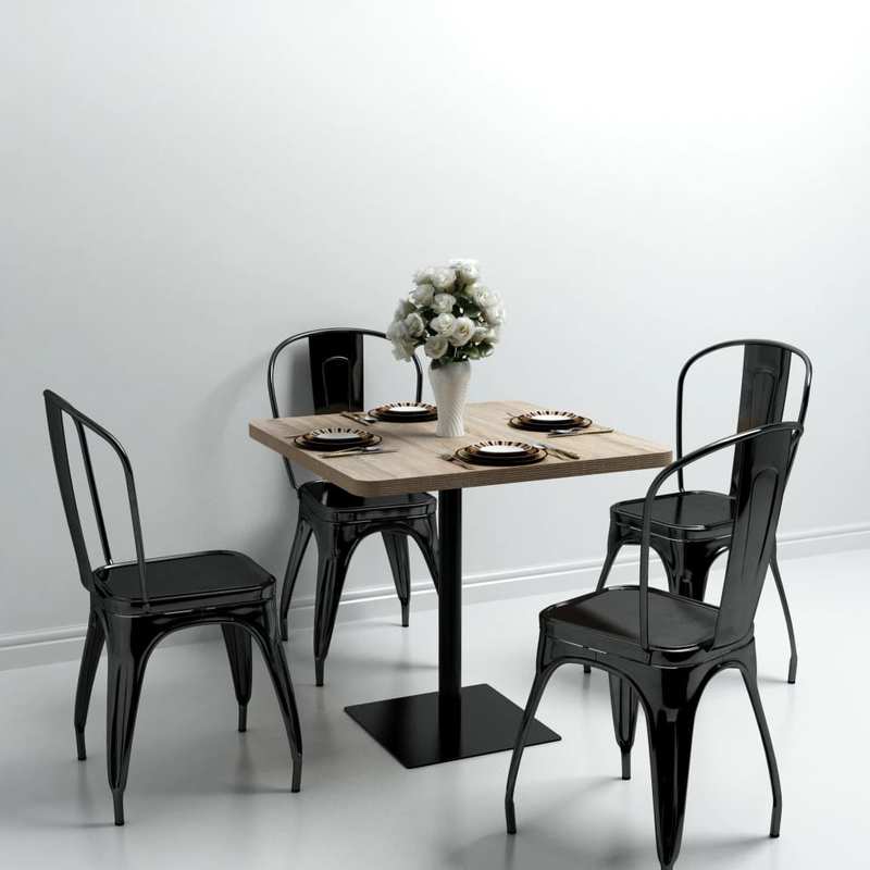Bistrotic MDF and steel square 80x80x75cm oak look This bistro-style table is stylish and will be the focal point of your decor. It can also be used as a dining table. Practical and durable, it cleans easily with a damp cloth